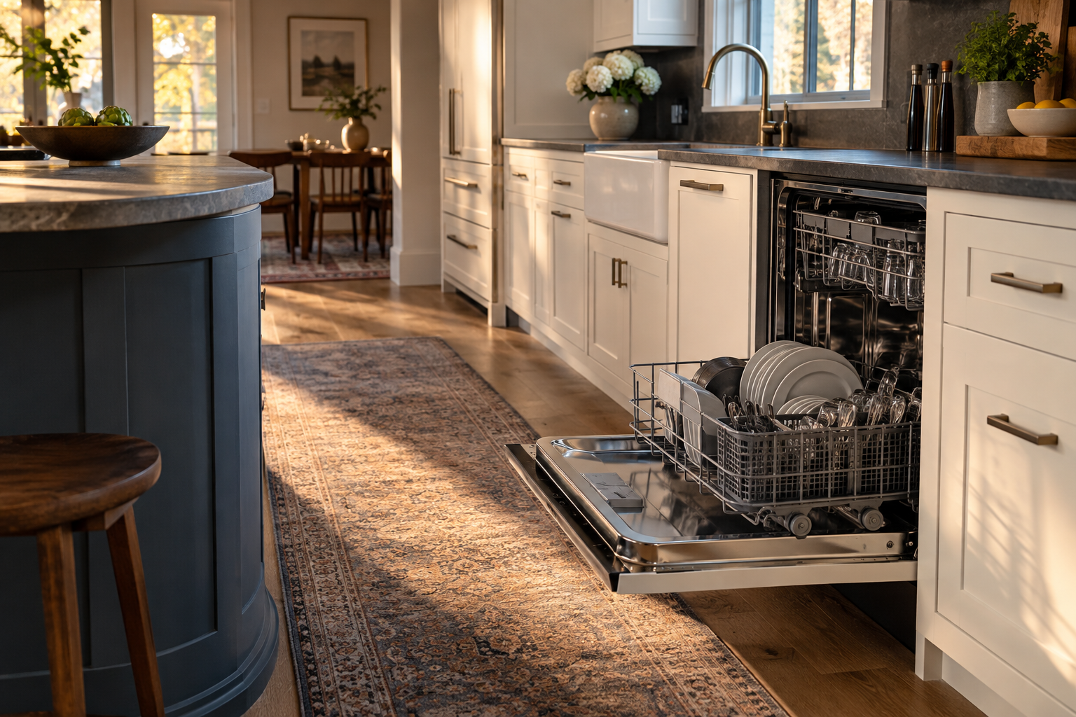 Illustrative Monogram dishwasher in a residential kitchen — AI image for Sub-Zero Repair Briarcliff Manor