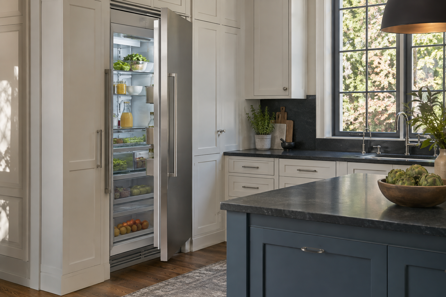 Illustrative Thermador refrigerator in a residential kitchen — AI image for Sub-Zero Repair Briarcliff Manor